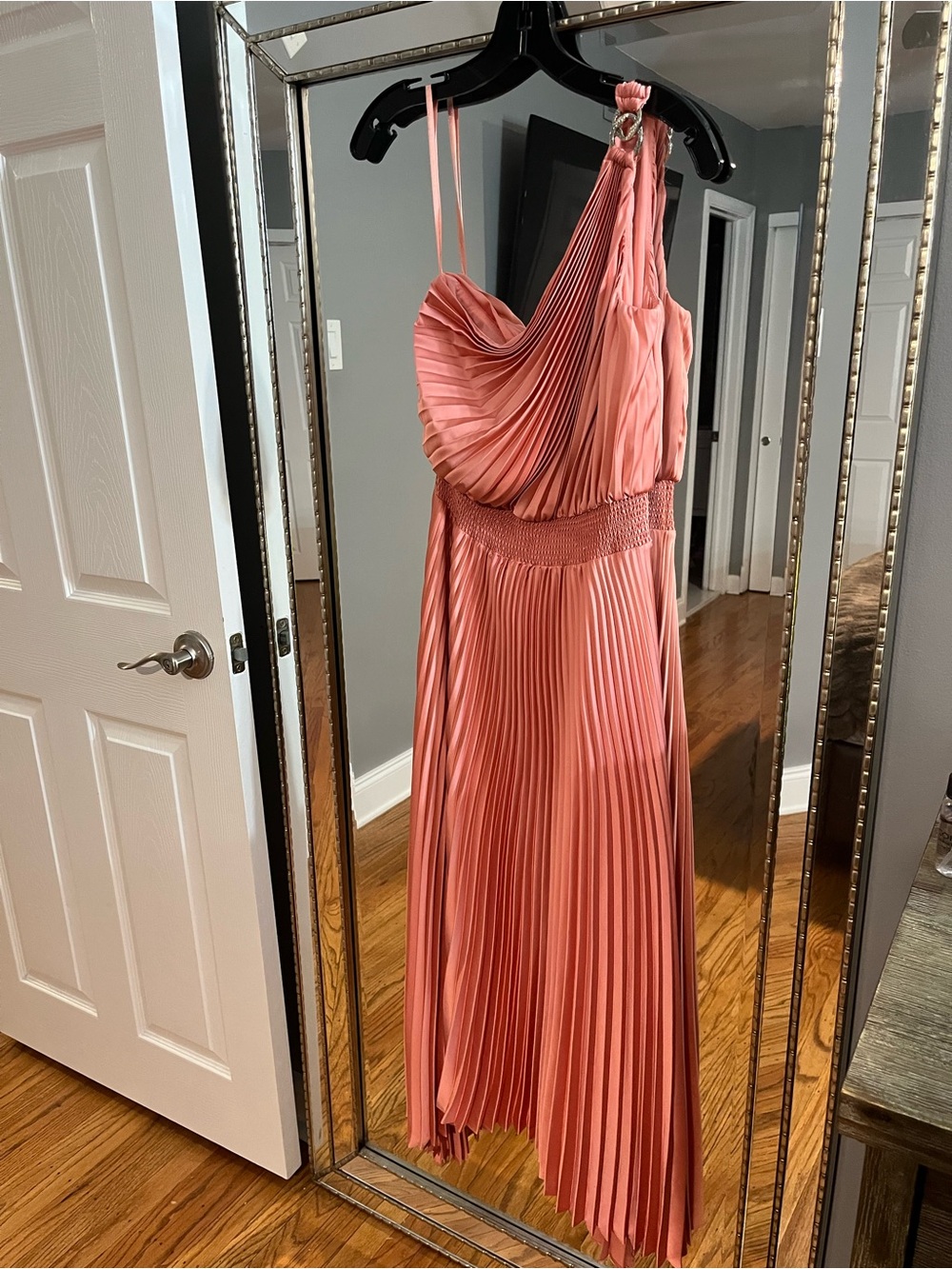 White House Black Market  One-Shoulder Pleated Peach Dahlia Maxi Dress